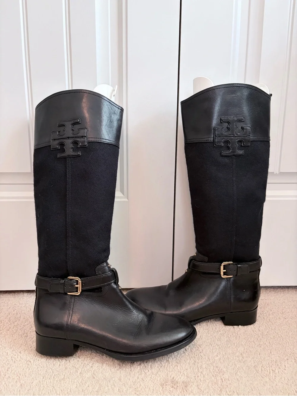 Tory Burch Blaire Low Heel Tall Riding Boots Black Leather Women's Size 9.5